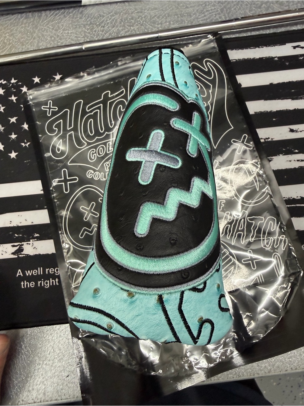 Hatch Golf Tiffany Blue and Black Ostrich/Gator Blade Putter Head Cover